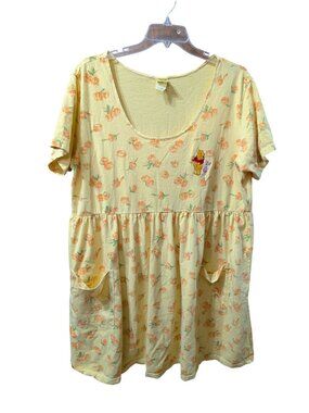 VTG Disney Winnie The Pooh Floral Yellow Dress w/ Pockets Womens XXL Made In USA